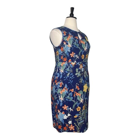 Lands’ End Dress Ponte Knit Sheath Pockets Blue Yellow Floral Women’s Size 16W - Picture 3 of 11